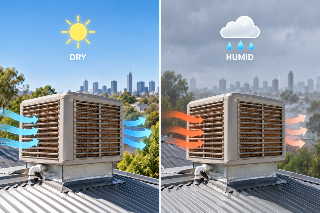 evaporative cooler performance in dry and humid weather