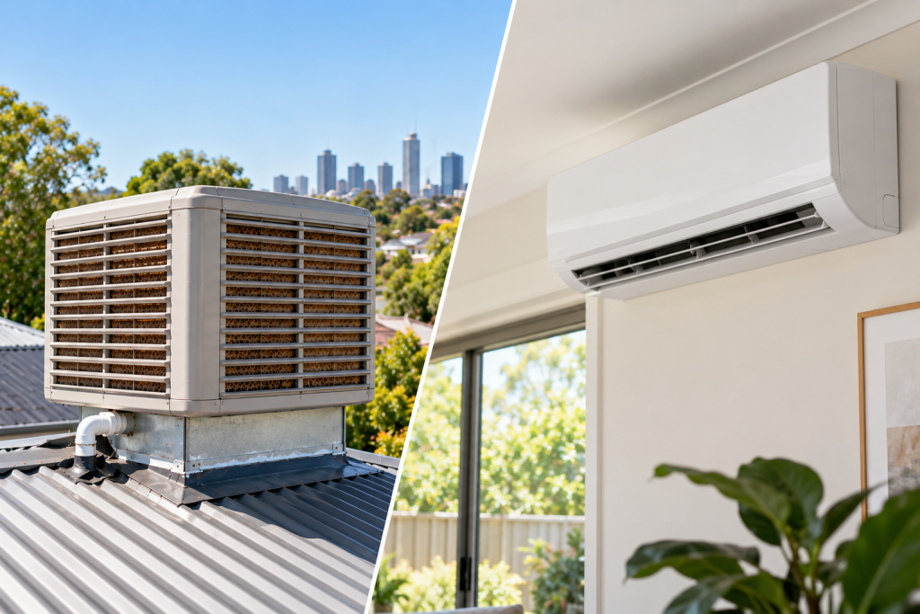 evaporative cooler and split system air conditioner in a Melbourne home